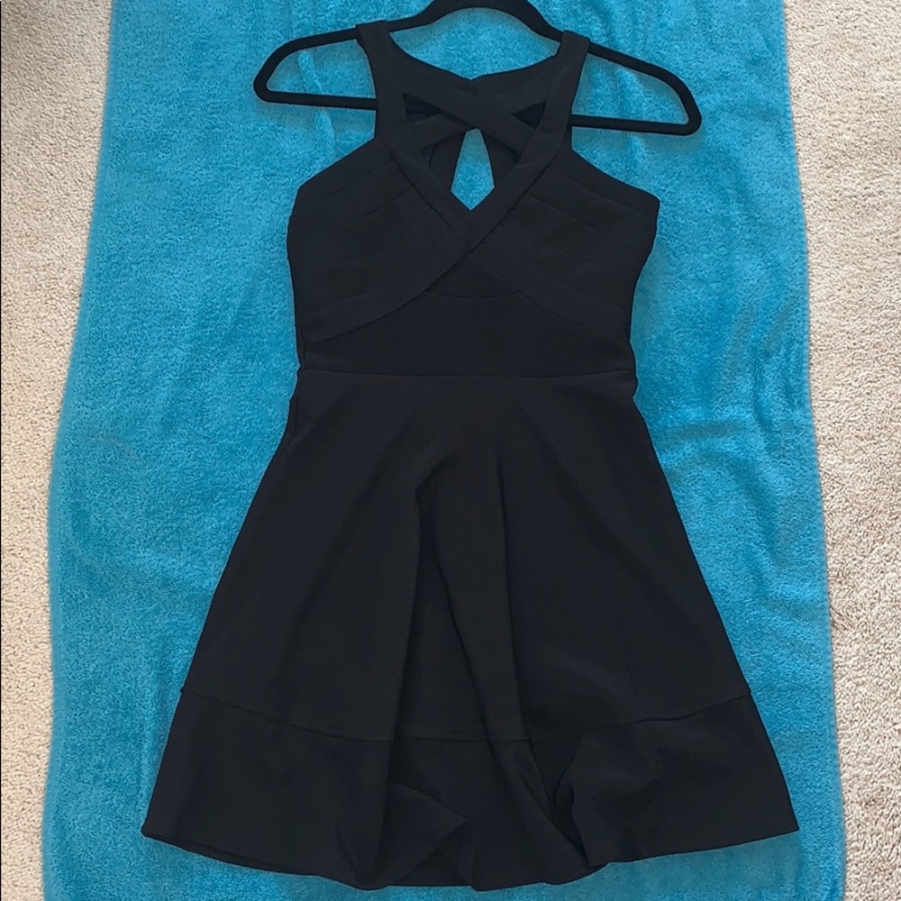 Black Skater Dress with Criss-Cross Neckline